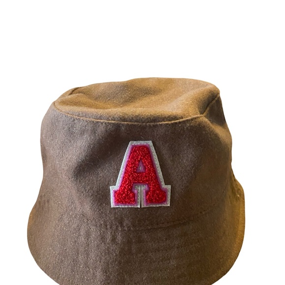 Flannel Brown bucket Hat with Red Embroidered A - Picture 2 of 2